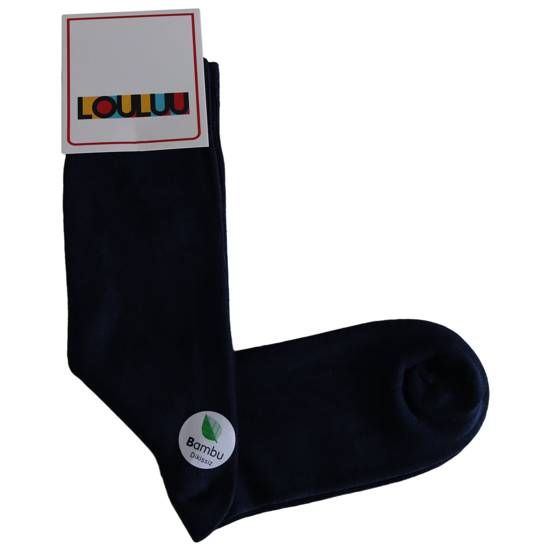 Louluu Bamboo Dark Blue Color Men Crew Socks