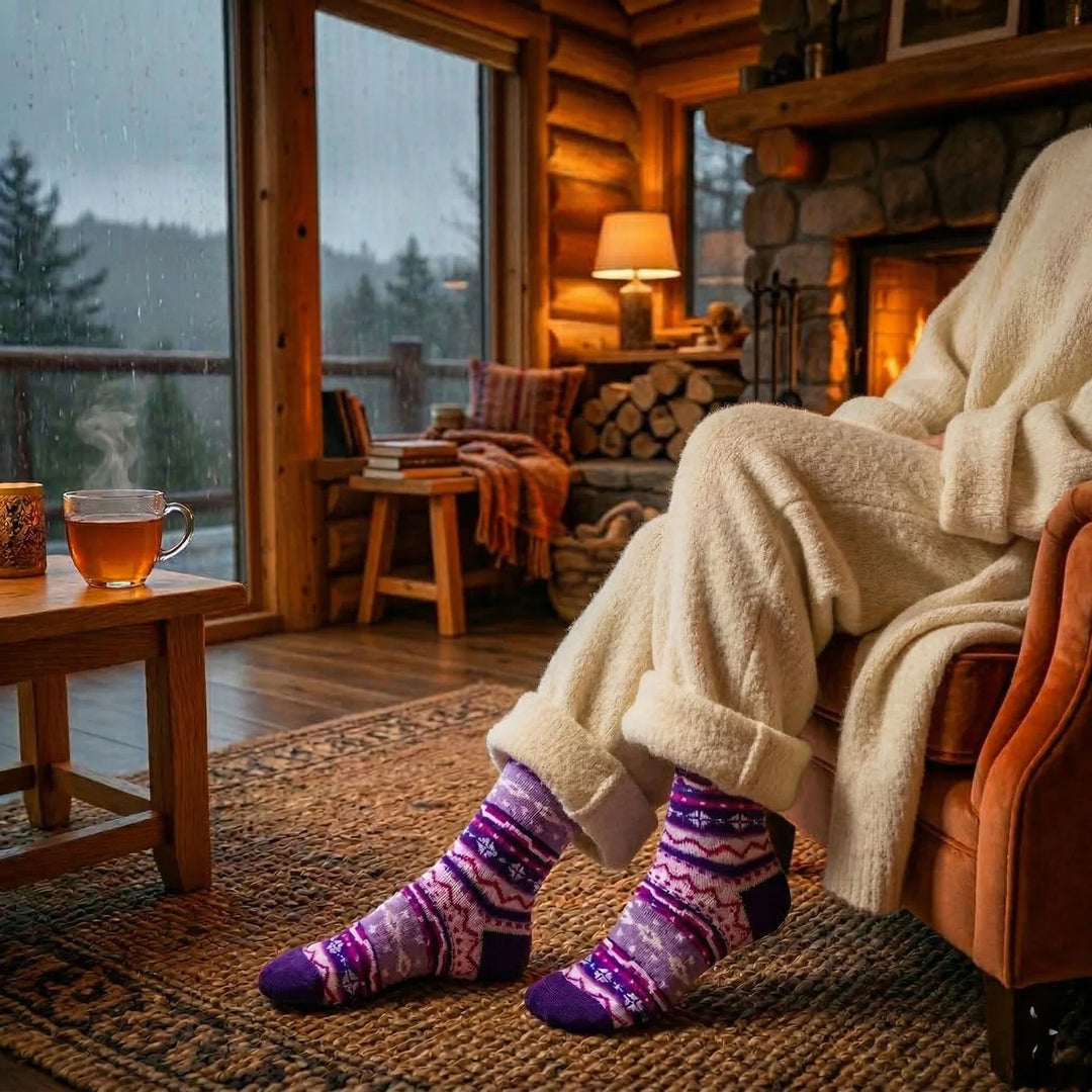 Louluu women's wool Nordic crew socks — Fair Isle pattern, front view