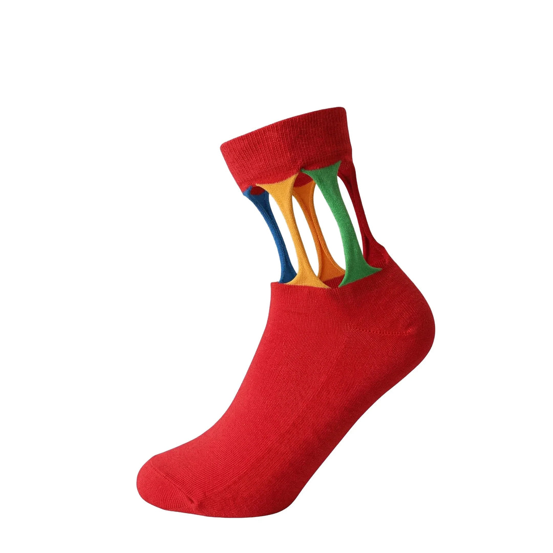 Louluu Women's Cotton Torn Design Red Color Ankle Socks | Louluu UK