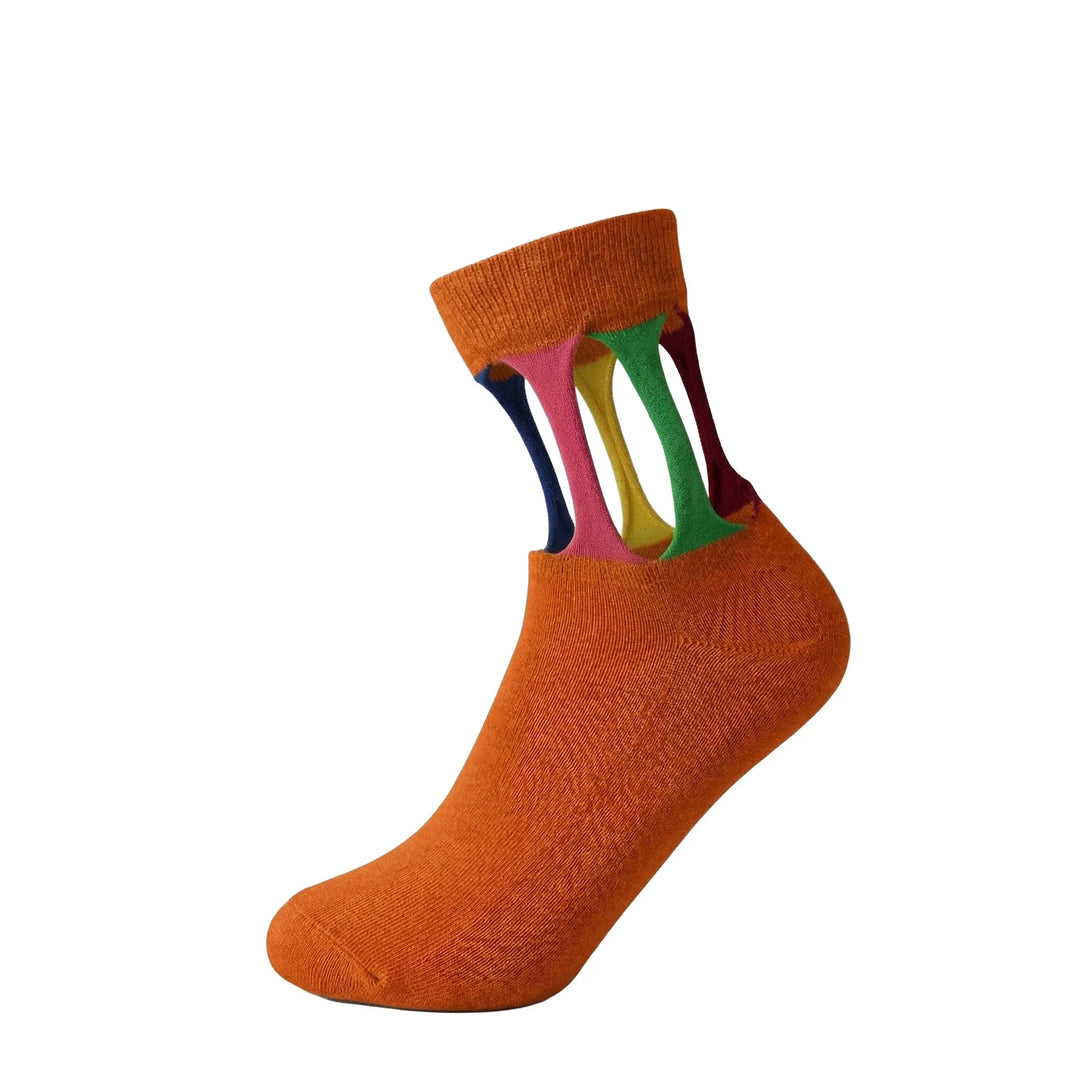 Louluu Women's Cotton Torn Design Orange Color Ankle Socks | Louluu UK