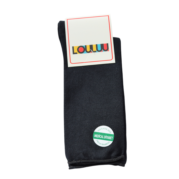 Louluu Men Dark Blue Colour Bamboo Diabetic Crew Socks