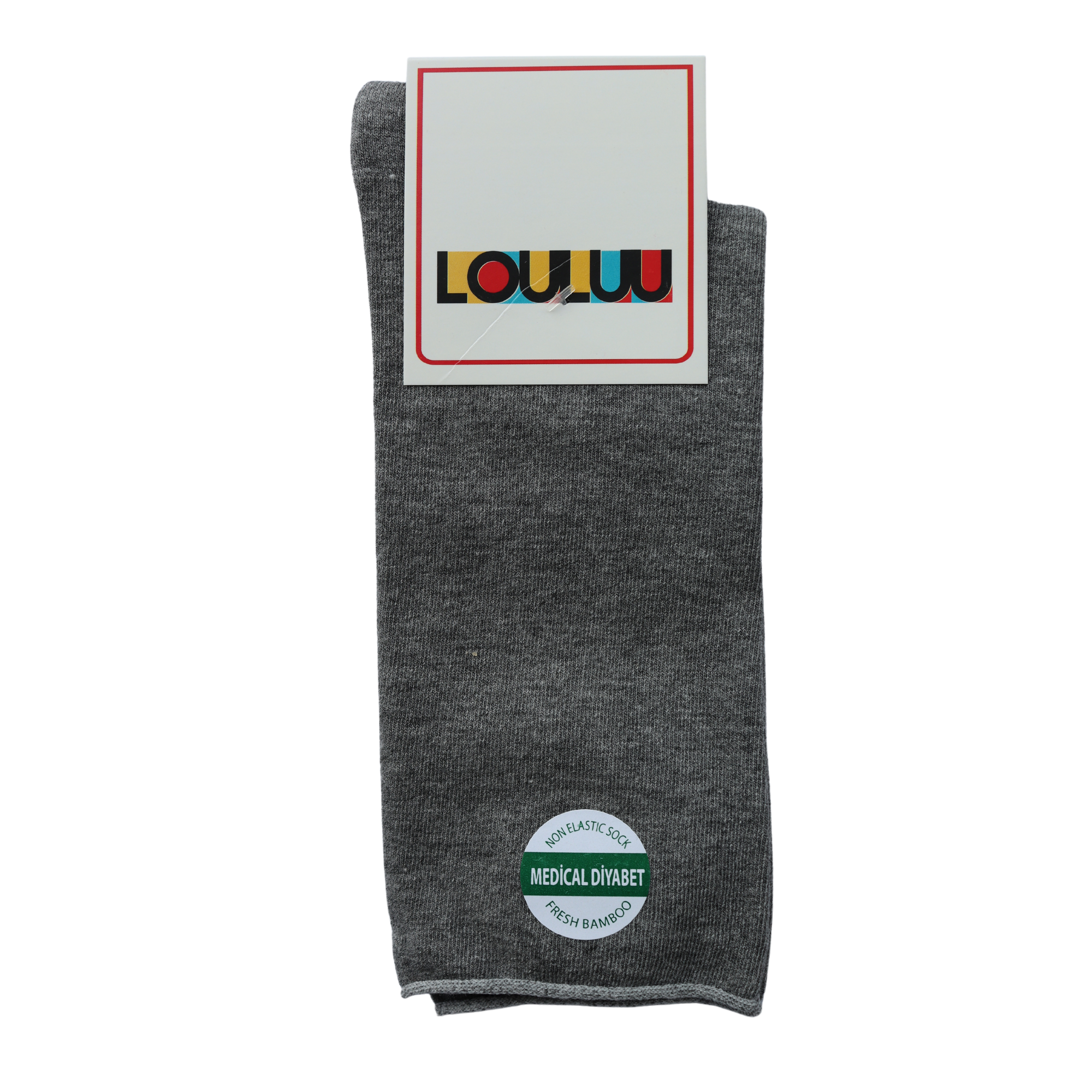 Louluu Men Grey Colour Bamboo Diabetic Crew Socks