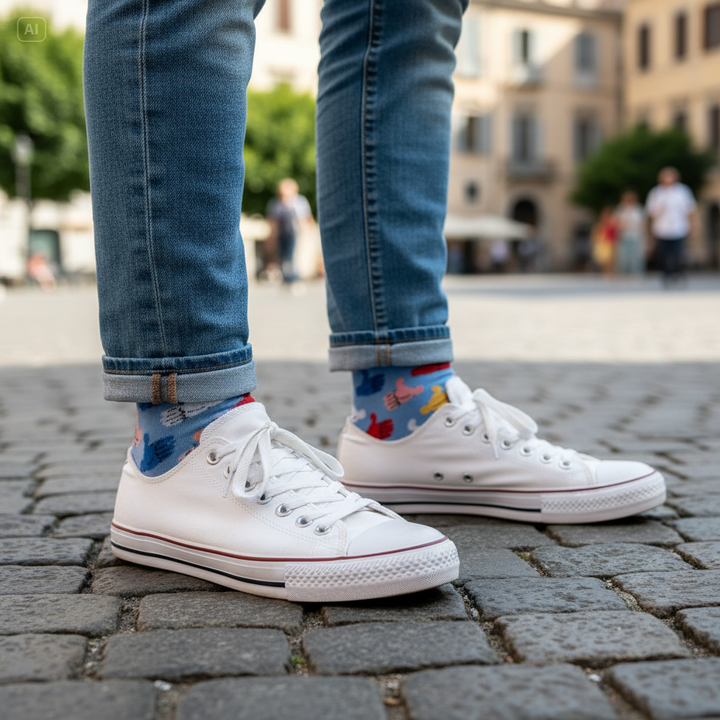 Louluu unisex cotton low cut socks — lifestyle on feet