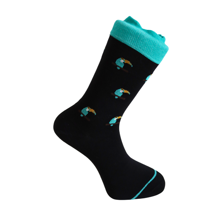 Louluu Men Parrot Black Colour Crew Socks