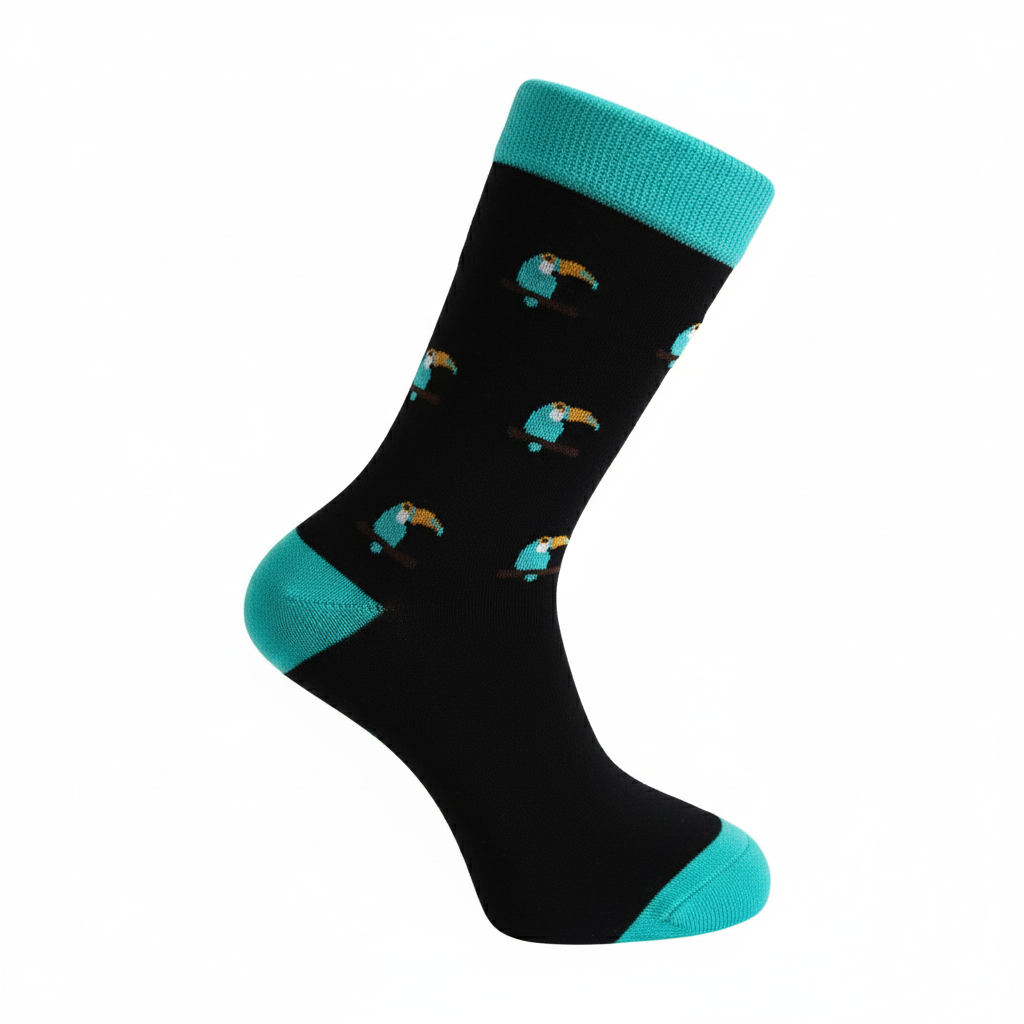 Louluu men's cotton Black Parrot crew socks — seamless — front view | Louluu