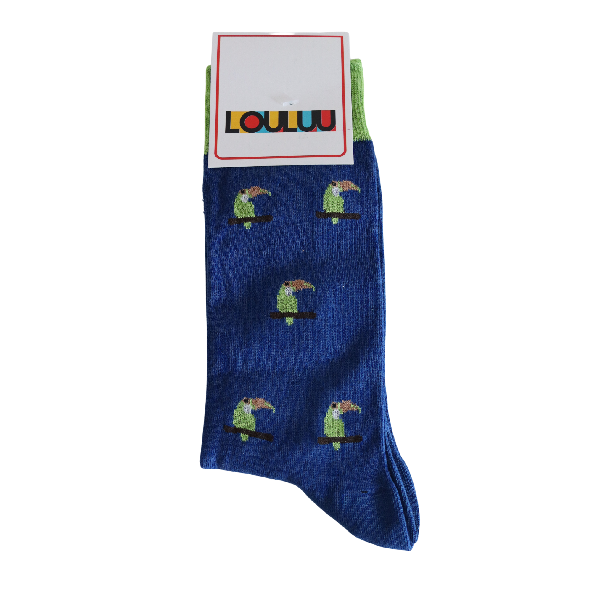Louluu Men Parrot Blue Colour Crew Socks