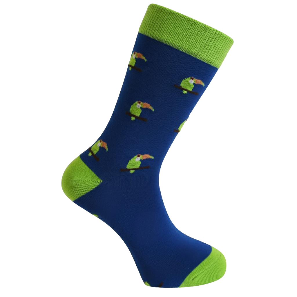 Louluu men's cotton Blue Parrot crew socks — seamless — front view | Louluu