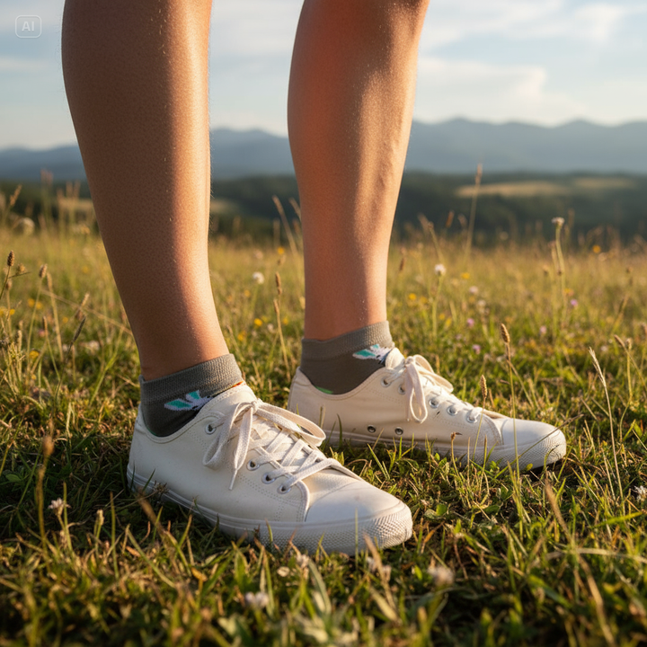 Louluu unisex cotton low cut socks — lifestyle on feet