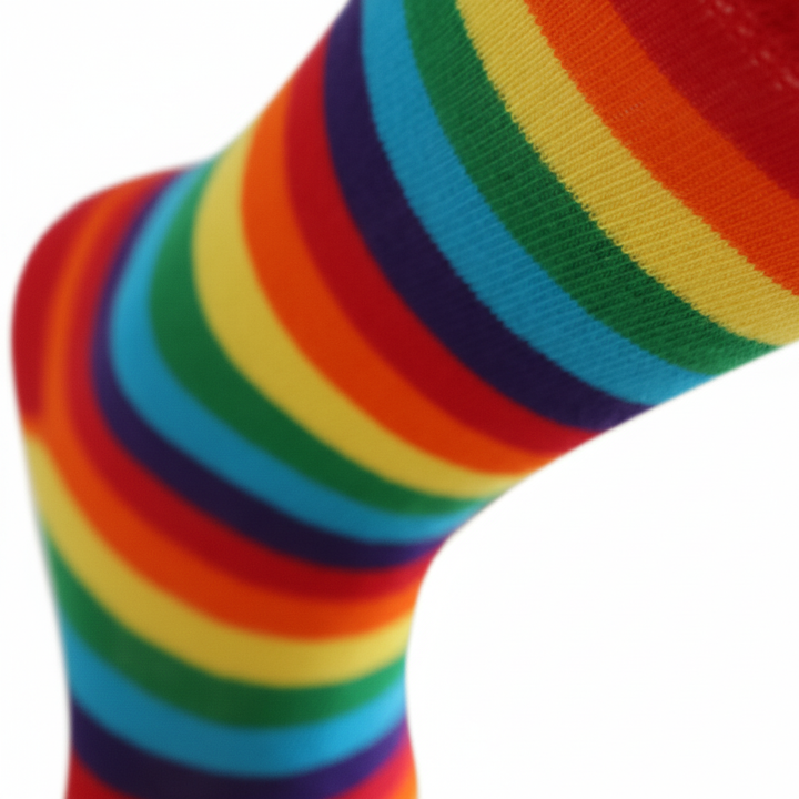 Louluu unisex cotton Rainbow crew socks — side profile view, breathable &amp; comfortable | Louluu