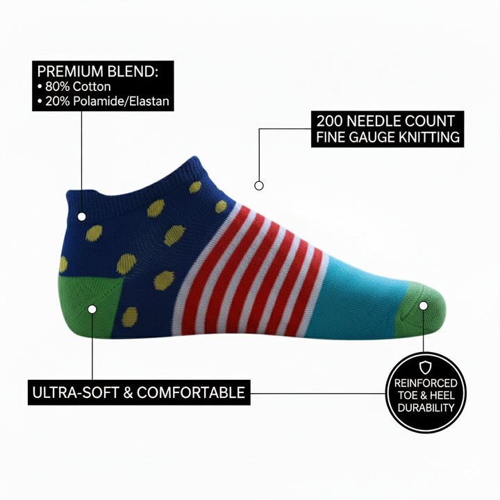 Louluu unisex cotton Dot low cut socks — close-up of fabric texture, UK sizes available at Louluu