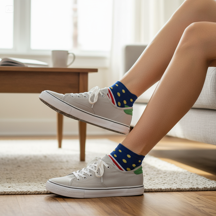 Louluu unisex cotton low cut socks — lifestyle on feet