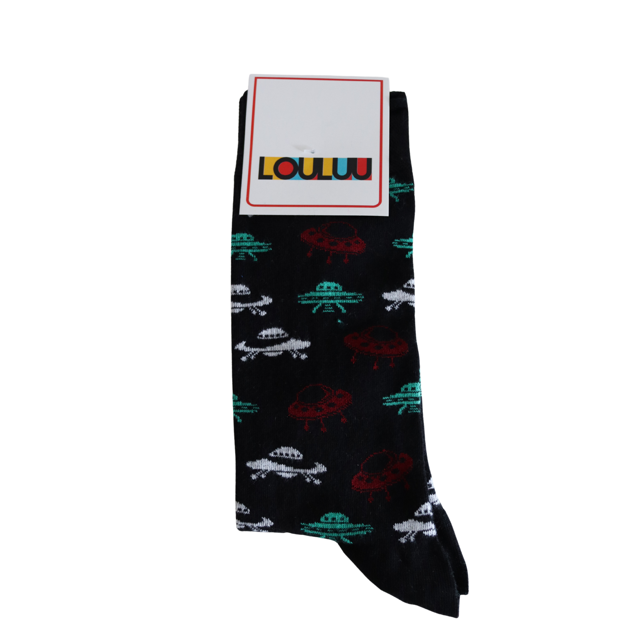 Louluu Men UFO Black Colour Crew Socks