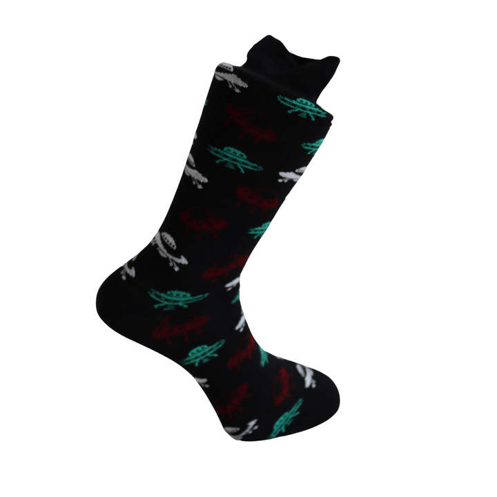Louluu Men UFO Black Colour Crew Socks