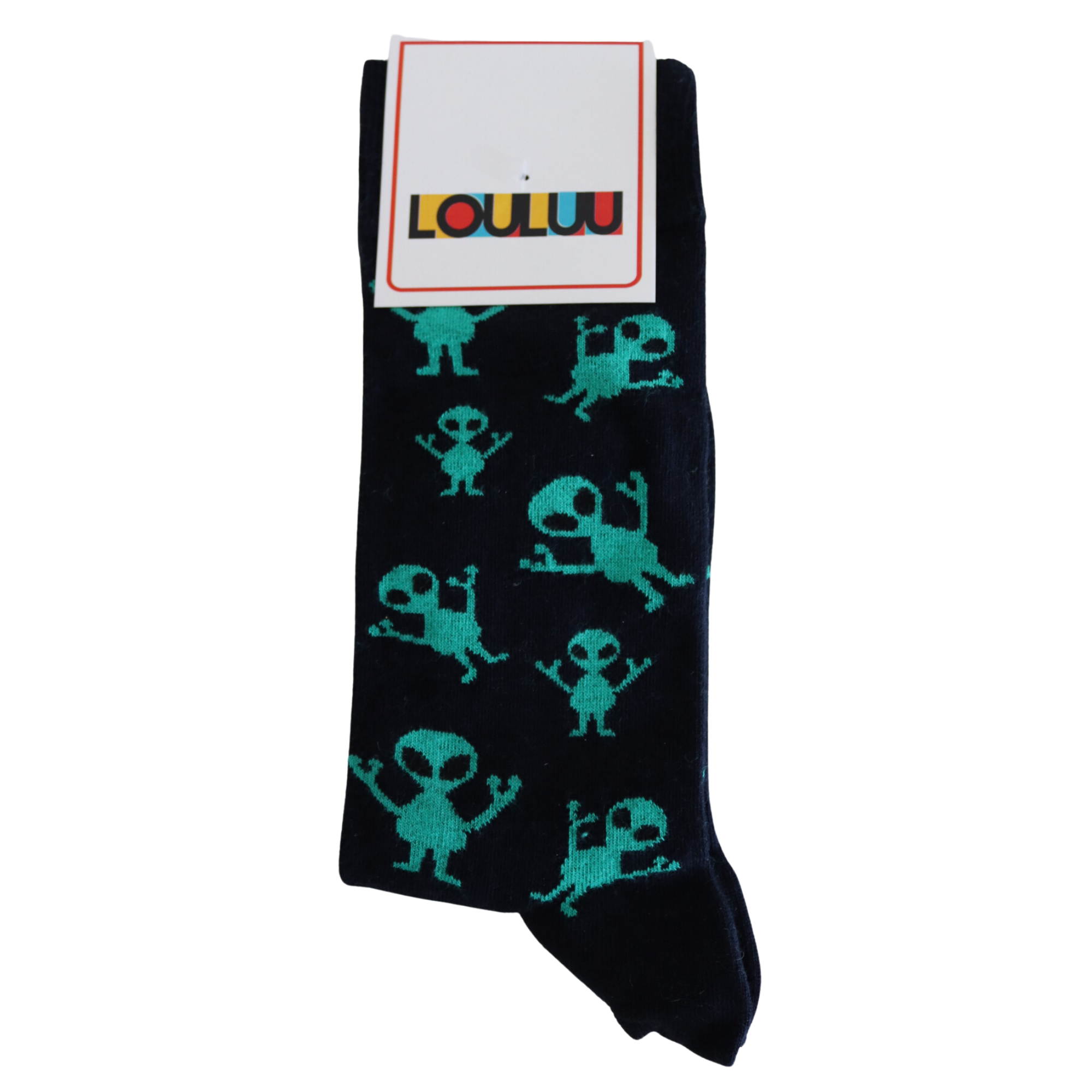 Louluu Men Alien Black Colour Crew Socks