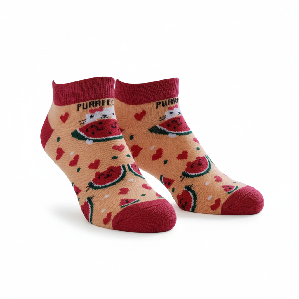 Louluu unisex cotton Watermelon low cut socks — seamless — front view | Louluu