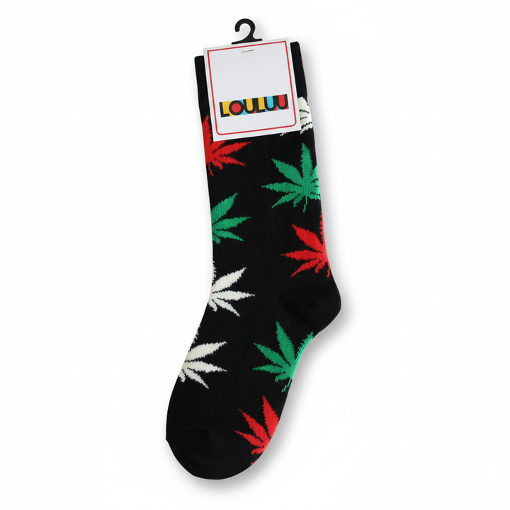 Louluu unisex cotton Weed crew socks — side profile view, breathable &amp; comfortable | Louluu