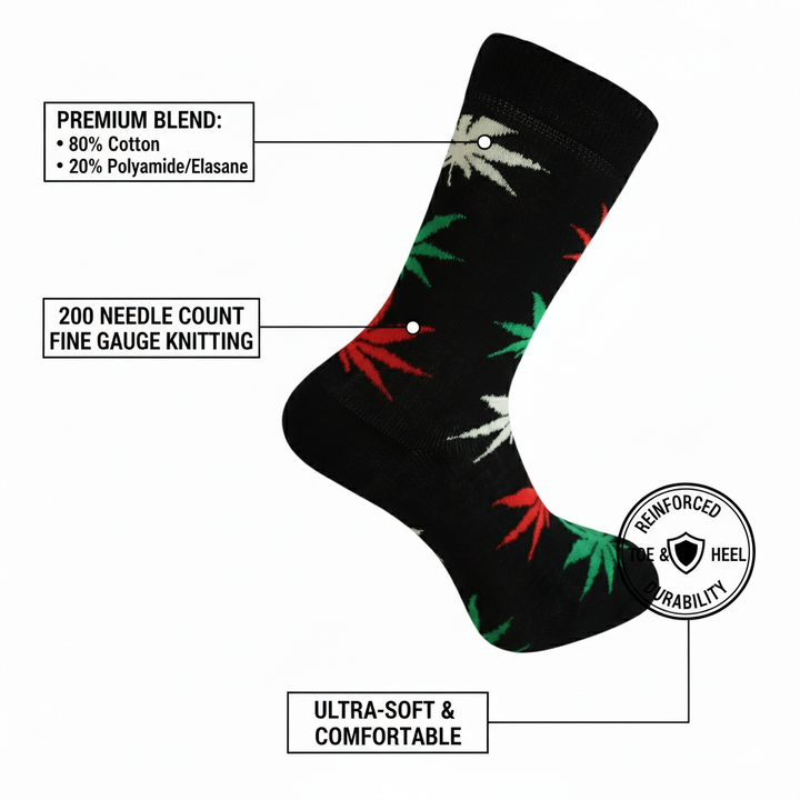 Louluu unisex cotton Weed crew socks — close-up of fabric texture, UK sizes available at Louluu