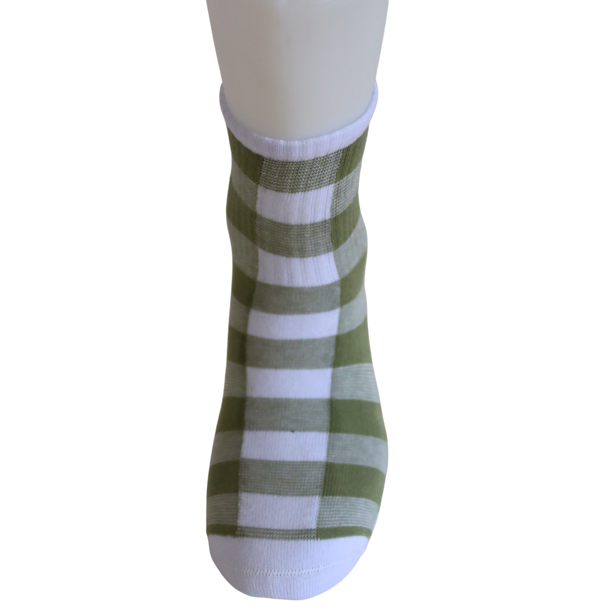 Louluu Women Green Stripe White Colour Tennis Socks