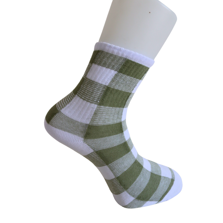 Louluu Women Green Stripe White Colour Tennis Socks