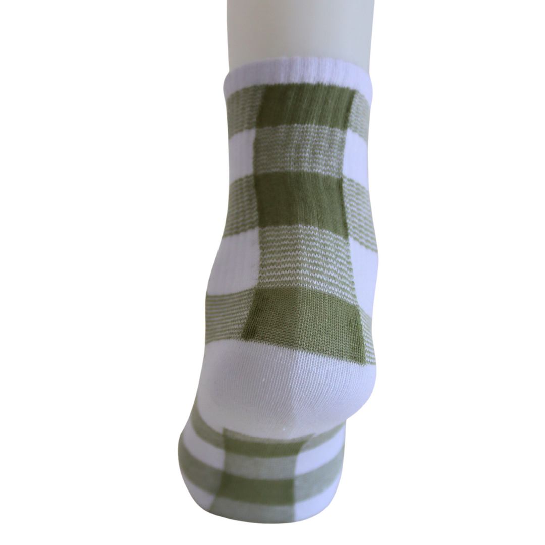 Louluu Women Green Stripe White Colour Tennis Socks