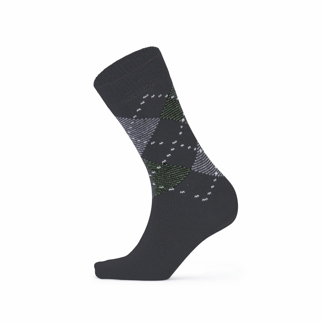 Charcoal argyle lambswool crew sock — side view