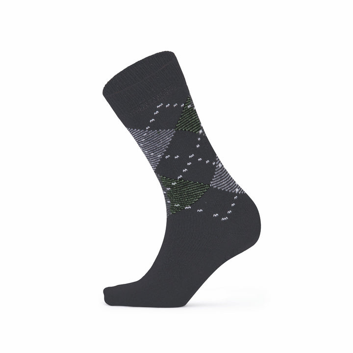 Charcoal argyle lambswool crew sock — side view