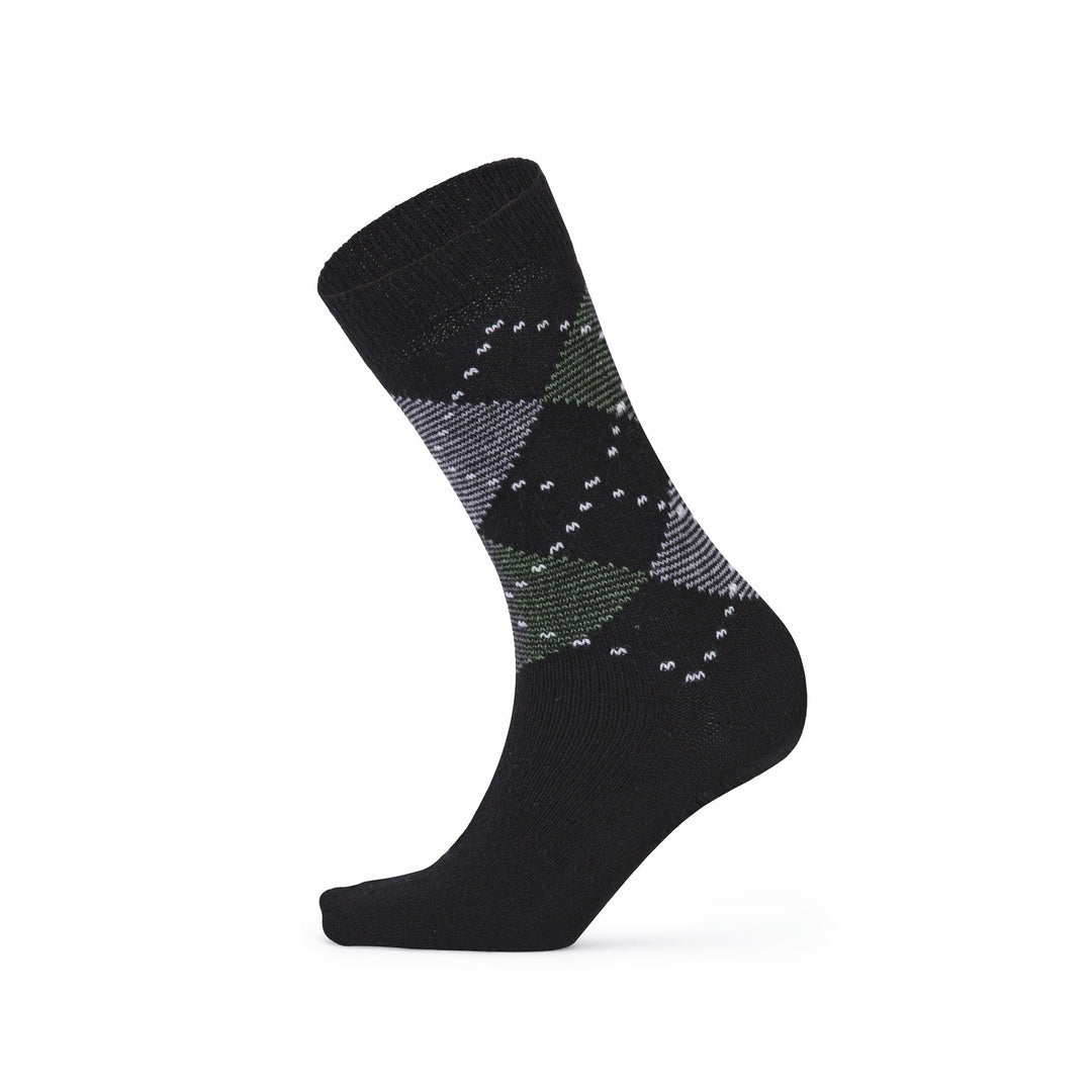 Black argyle lambswool crew sock — side view