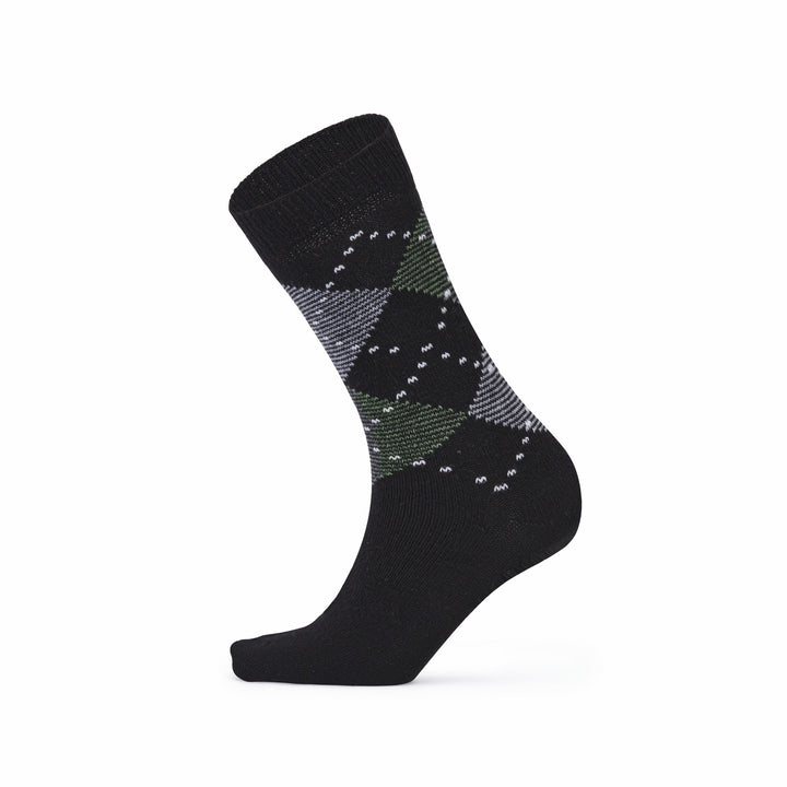 Black argyle lambswool crew sock — side view