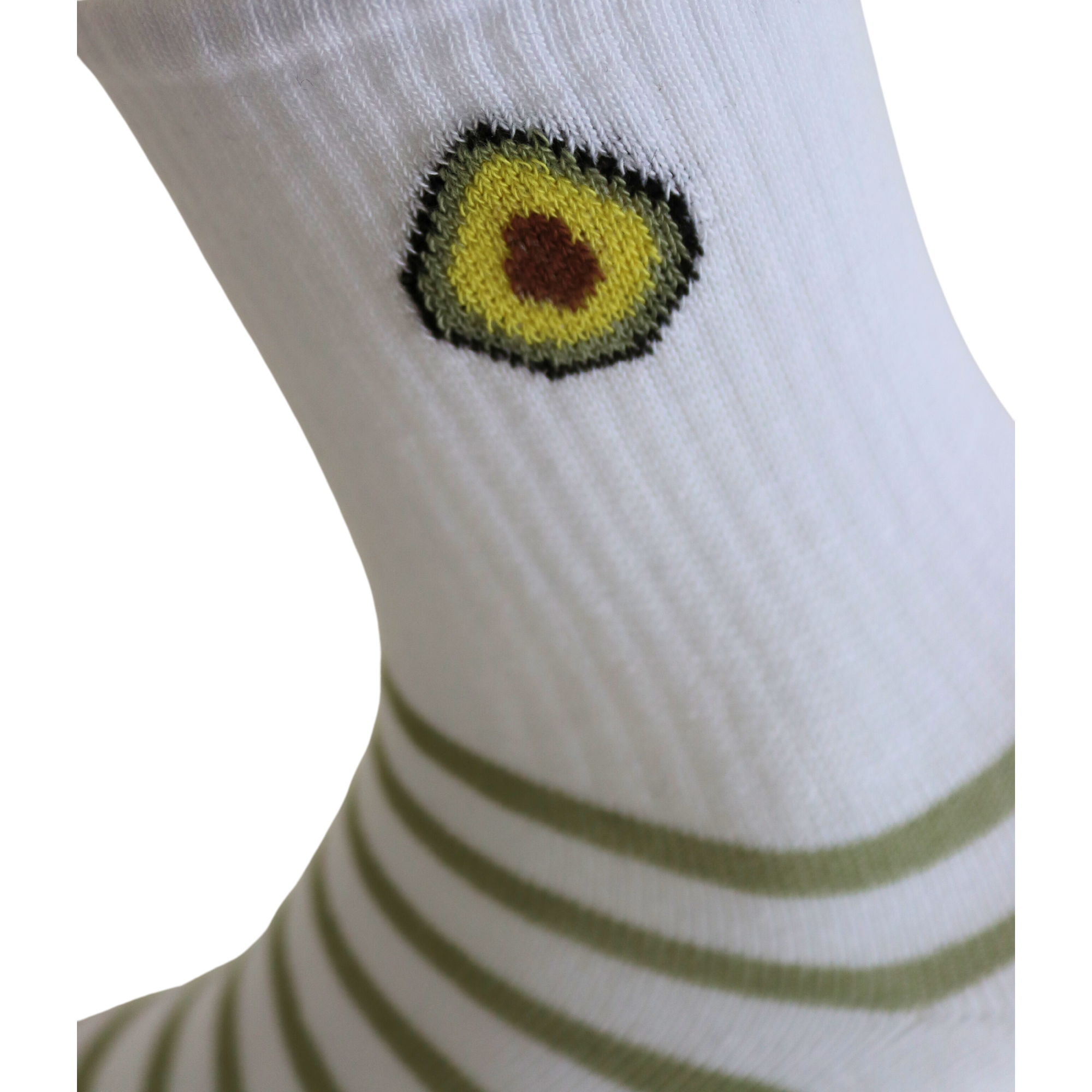Louluu Women Avocado White-Green Stripe Colour Tennis Socks