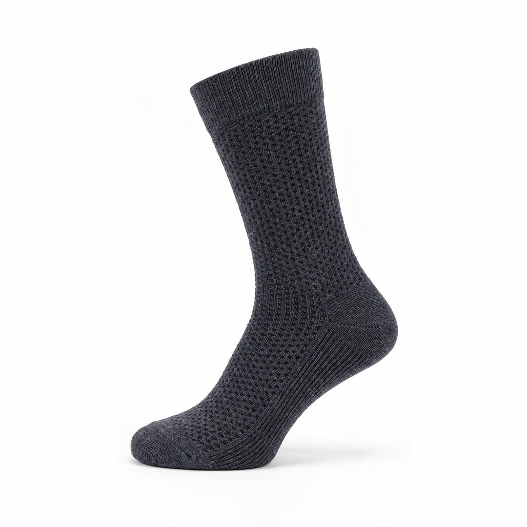 Charcoal birdseye lambswool crew sock — side view