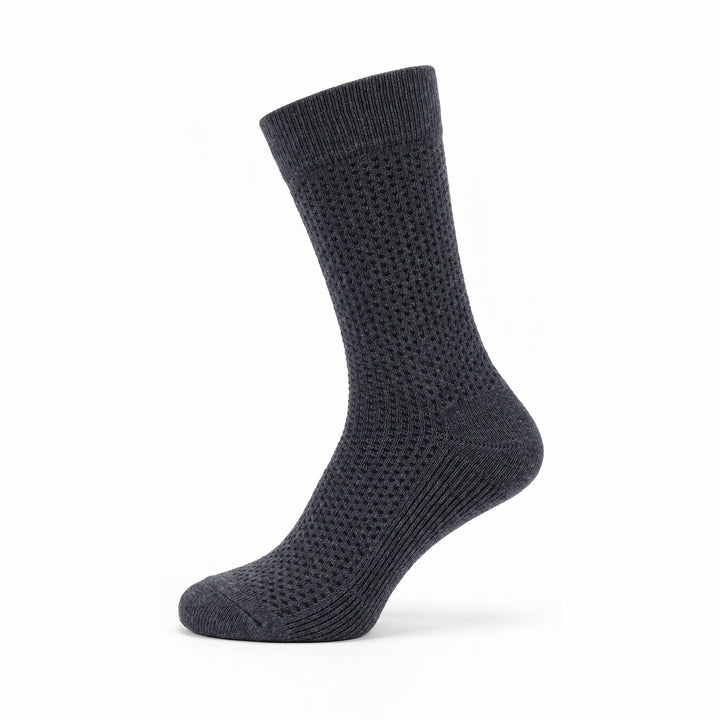 Charcoal birdseye lambswool crew sock — side view