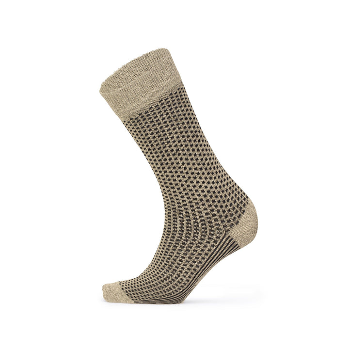 Beige birdseye lambswool crew sock — side view