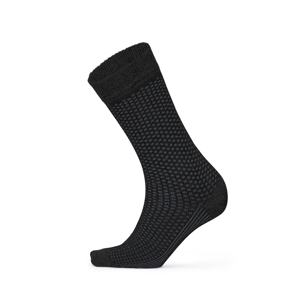 Black birdseye lambswool crew sock — side view