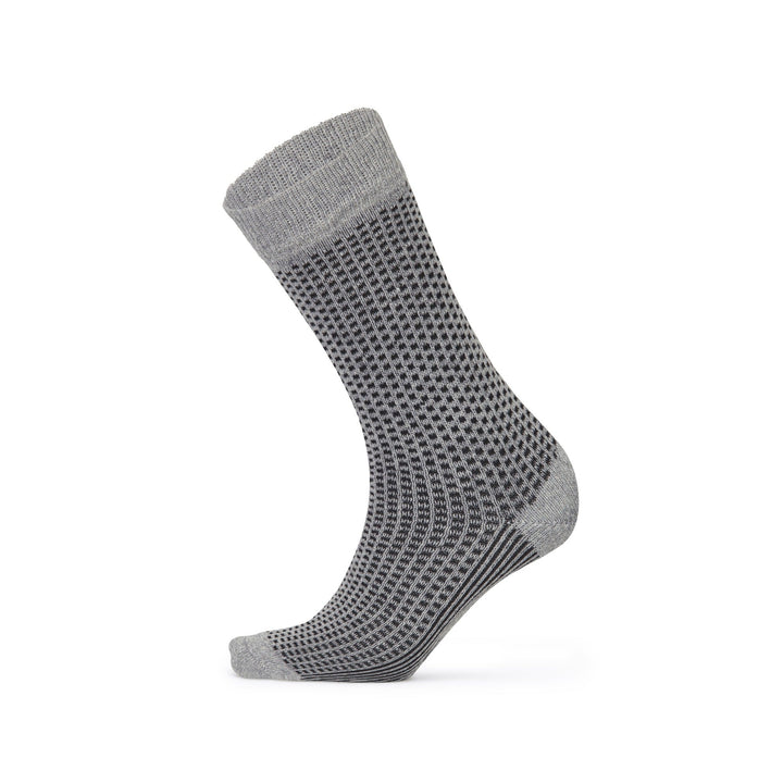 Grey birdseye lambswool crew sock — side view