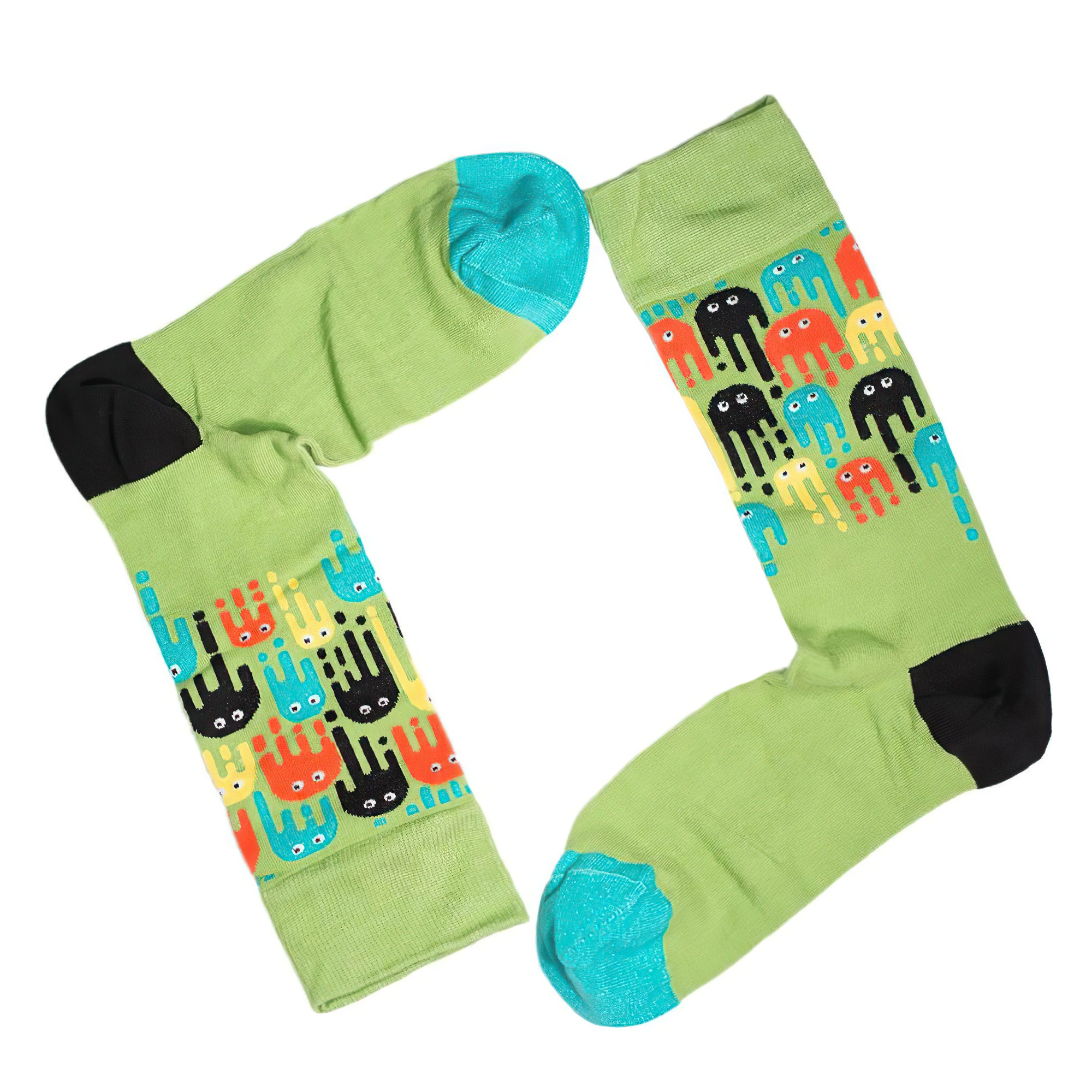 Louluu Men Pac-men Green Colour Crew Socks