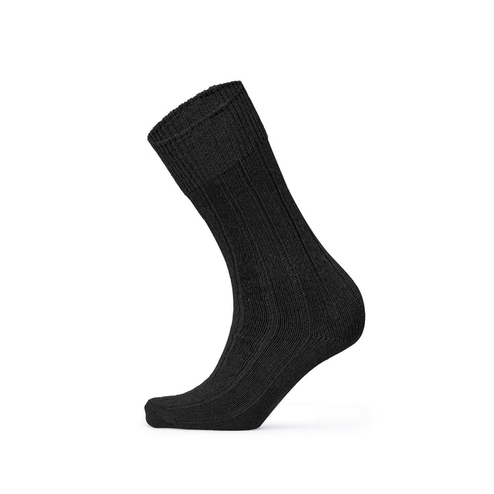 Black chunky rib lambswool boot sock — side view