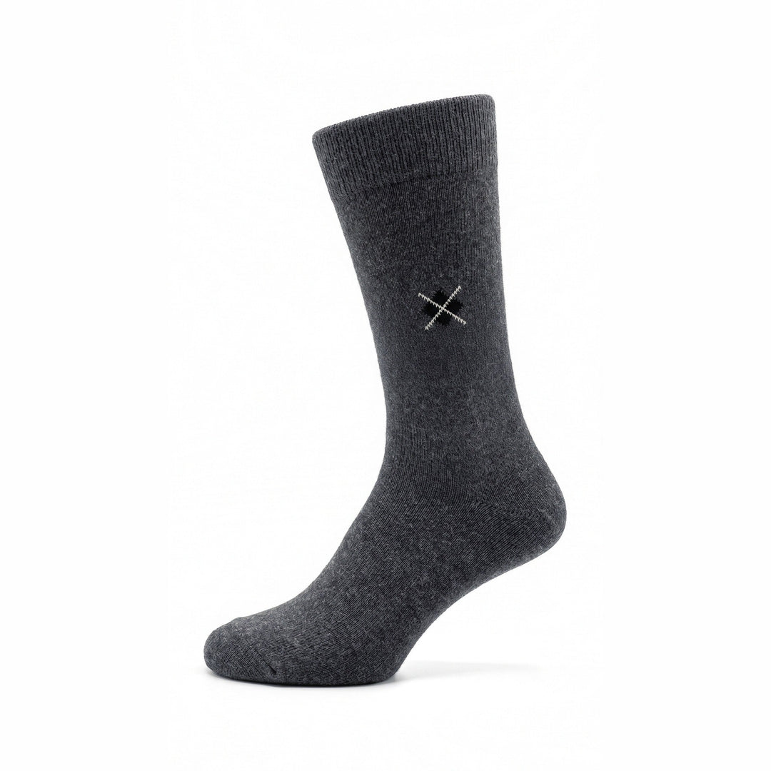 Charcoal diamond stitch lambswool crew sock — side view