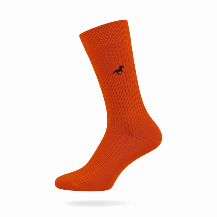 Burnt orange Galloper ribbed crew sock with embroidered horse emblem — side view