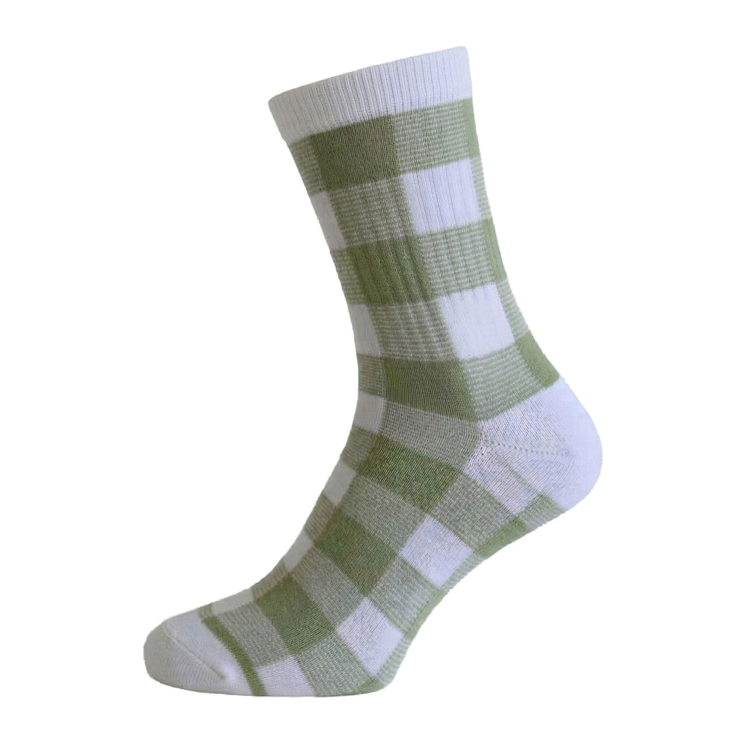 Louluu women's combed cotton reen and white checkered tennis socks — breathable — front view | Louluu