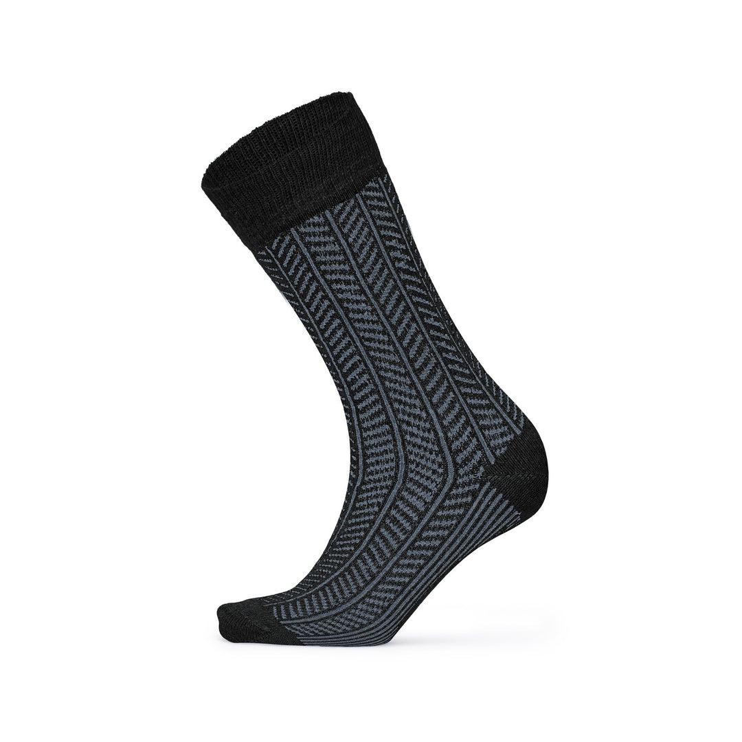 Black herringbone lambswool crew sock — side view