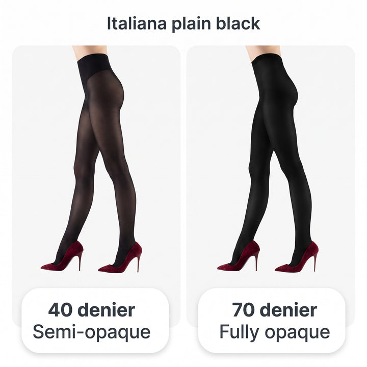 Italiana plain black tights — 40 denier semi-opaque and 70 denier fully opaque
