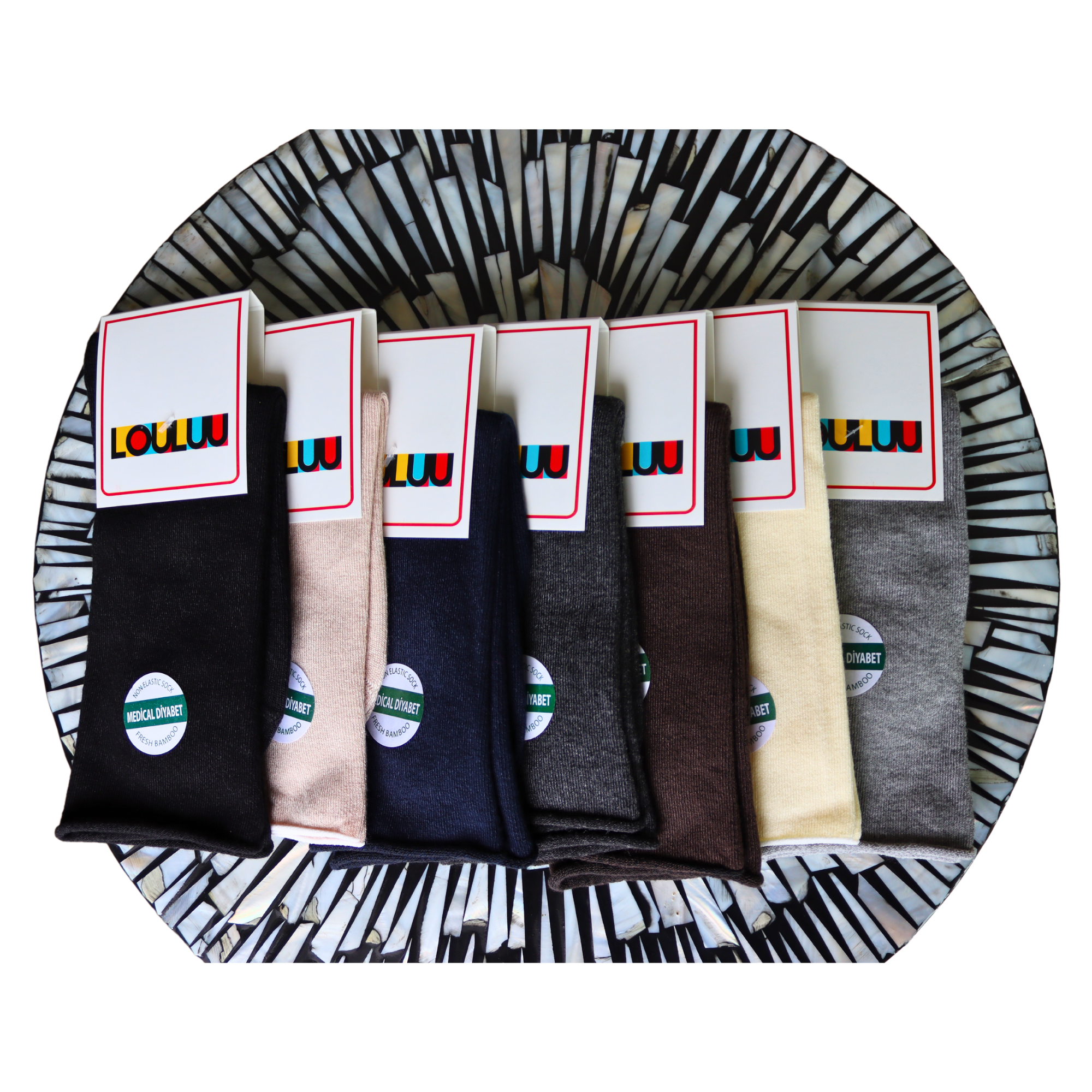 Louluu Women Beige Colour Bamboo Diabetic Crew Socks