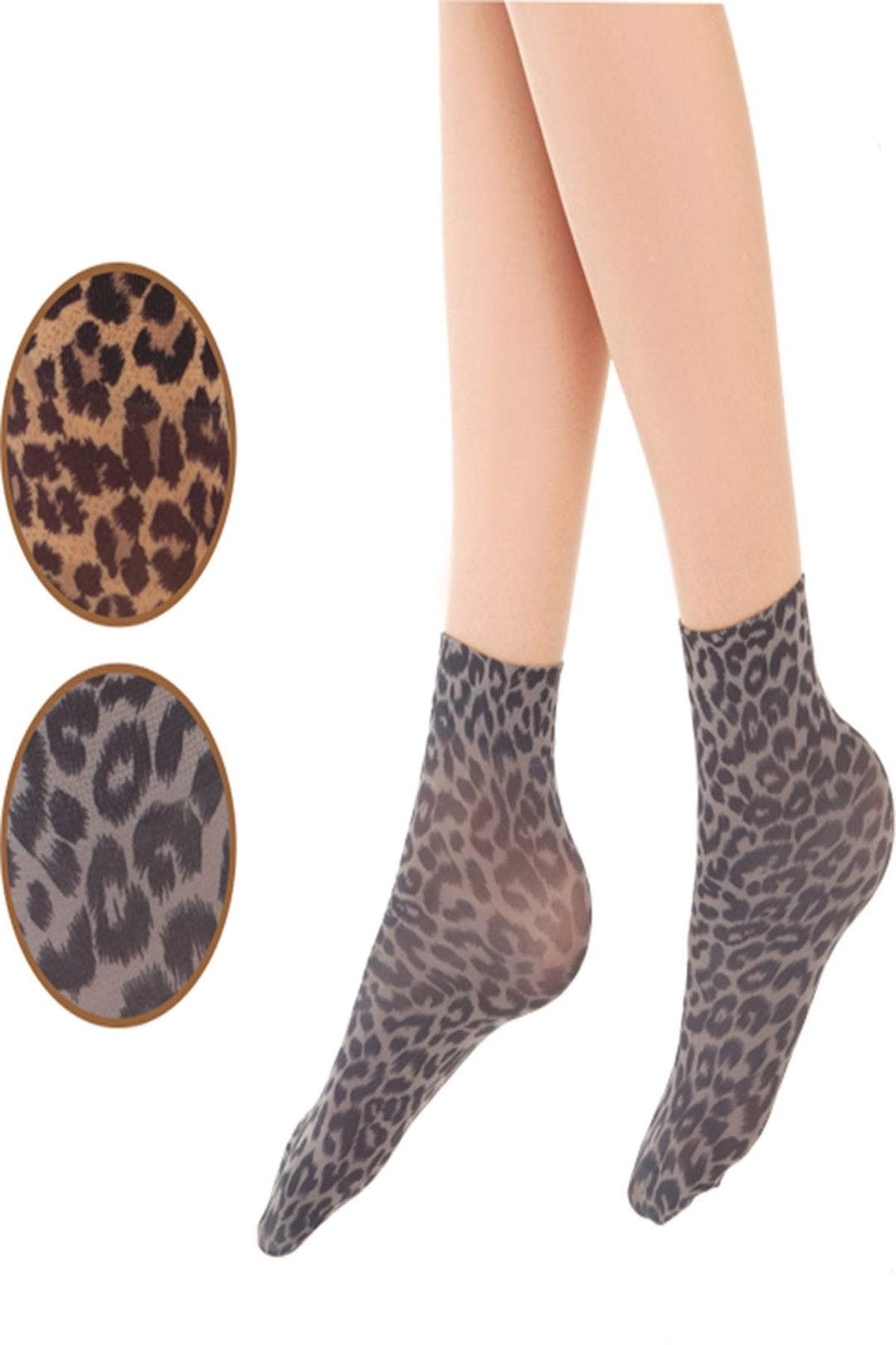 Dore Leopard Print Sheer Ankle Socks