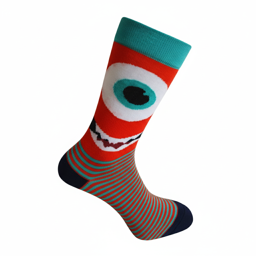 Louluu men's cotton Multi Monster crew socks — seamless — front view | Louluu