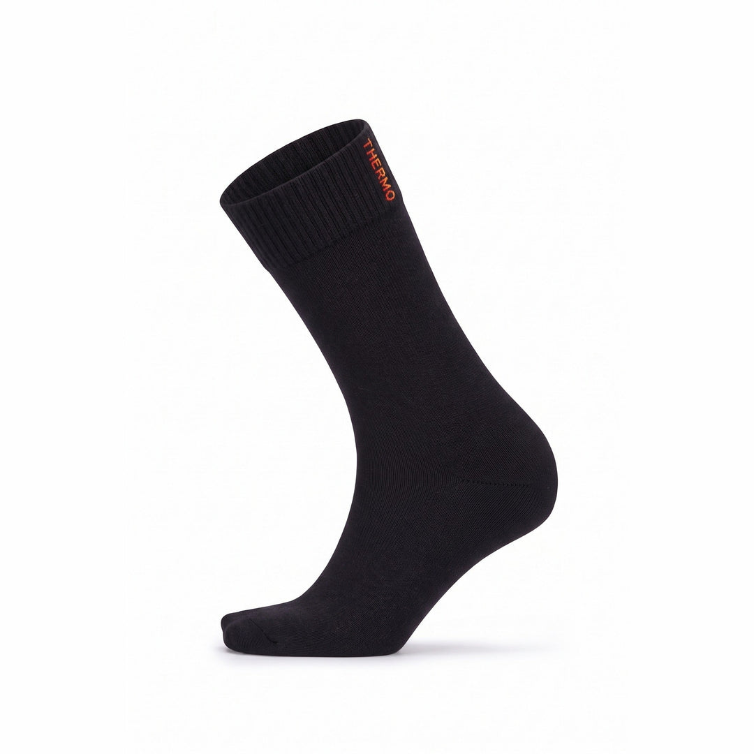 Black Thermo double-layer terry cotton crew sock — side view