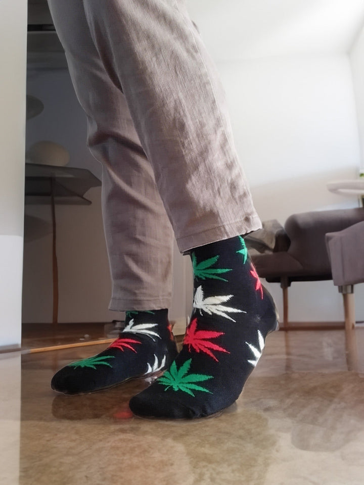 Louluu unisex cotton crew socks — lifestyle on feet