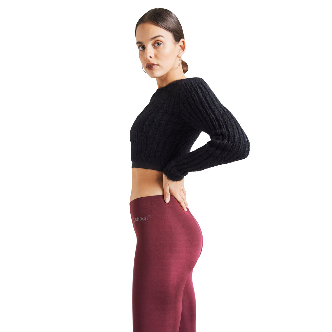 Fashiontight Burgundy Shiny High Waisted Leggings - view 3