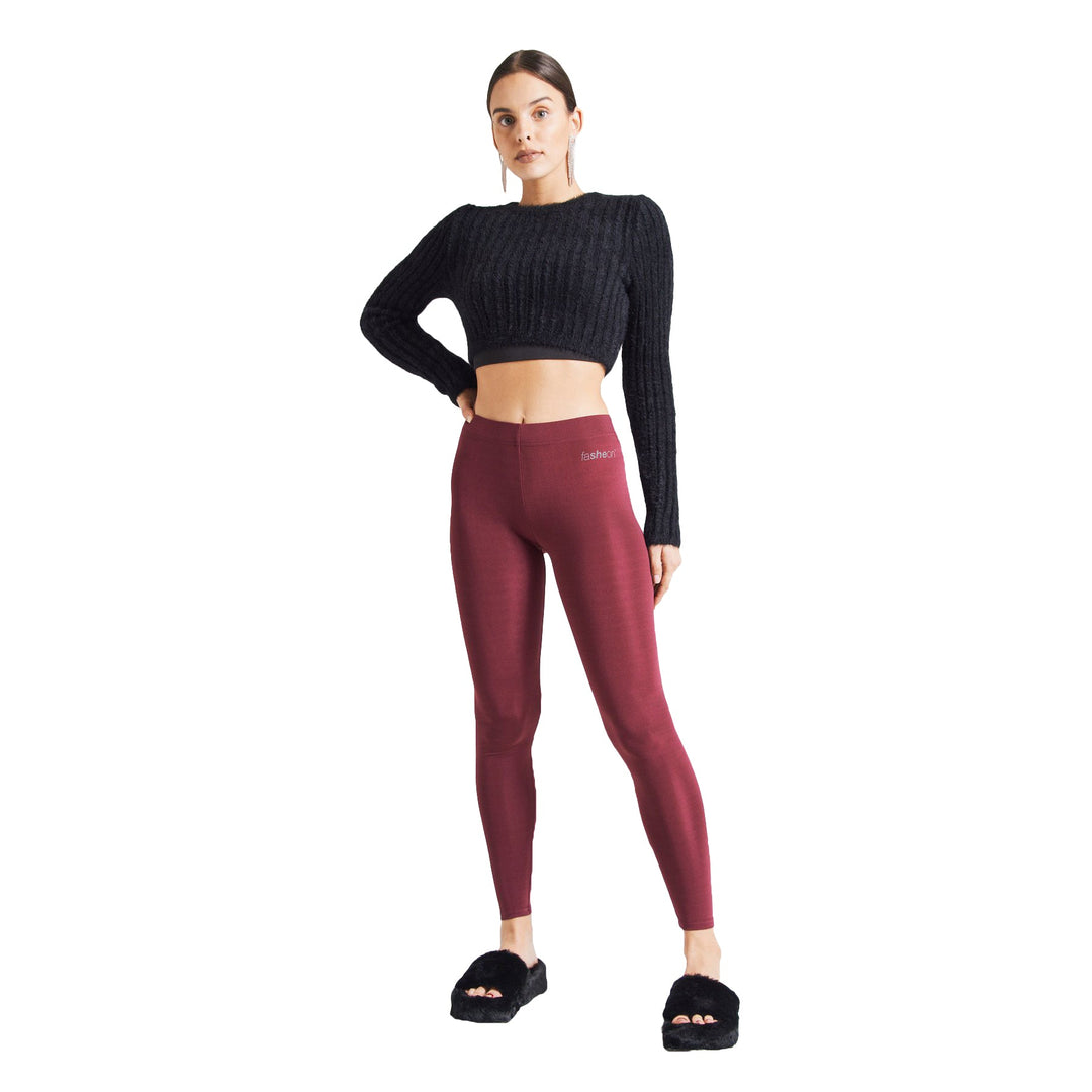 Fashiontight Burgundy Shiny High Waisted Leggings - view 4