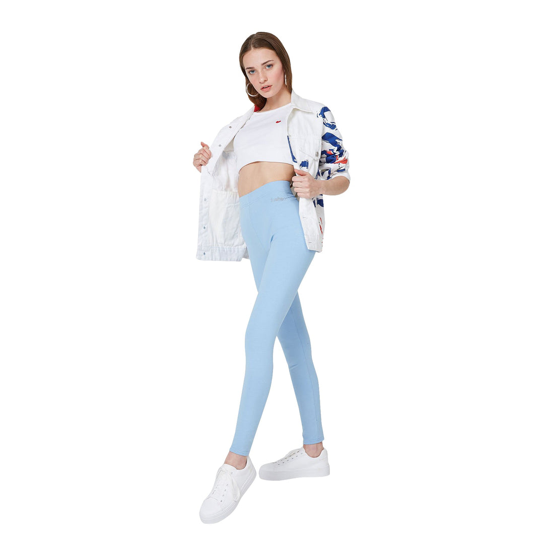 Fashiontight Blue Slogan High Waisted Leggings - Side View