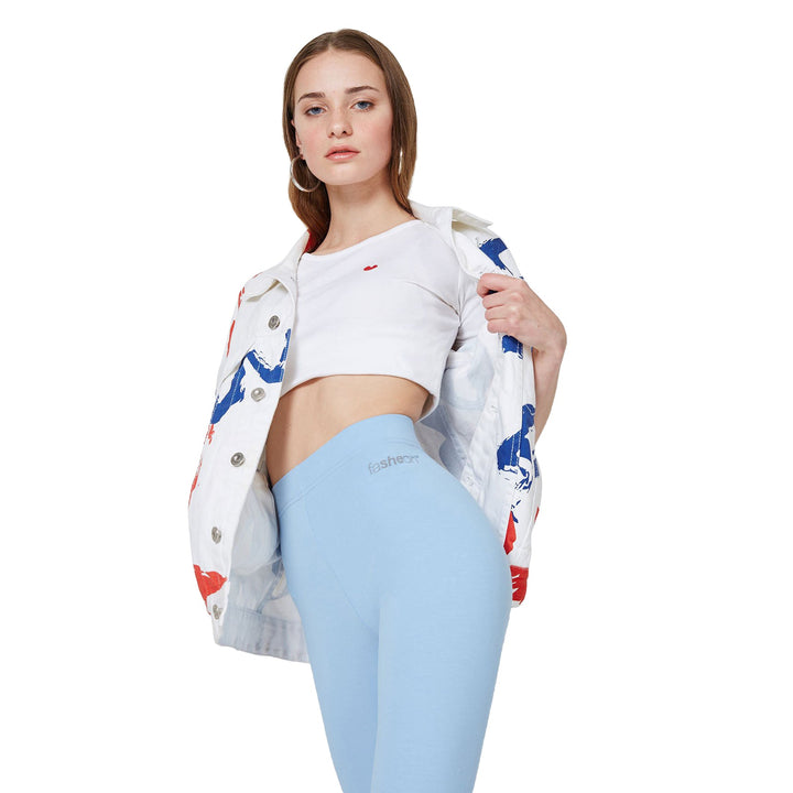 Fashiontight Blue Slogan High Waisted Leggings - Detail View